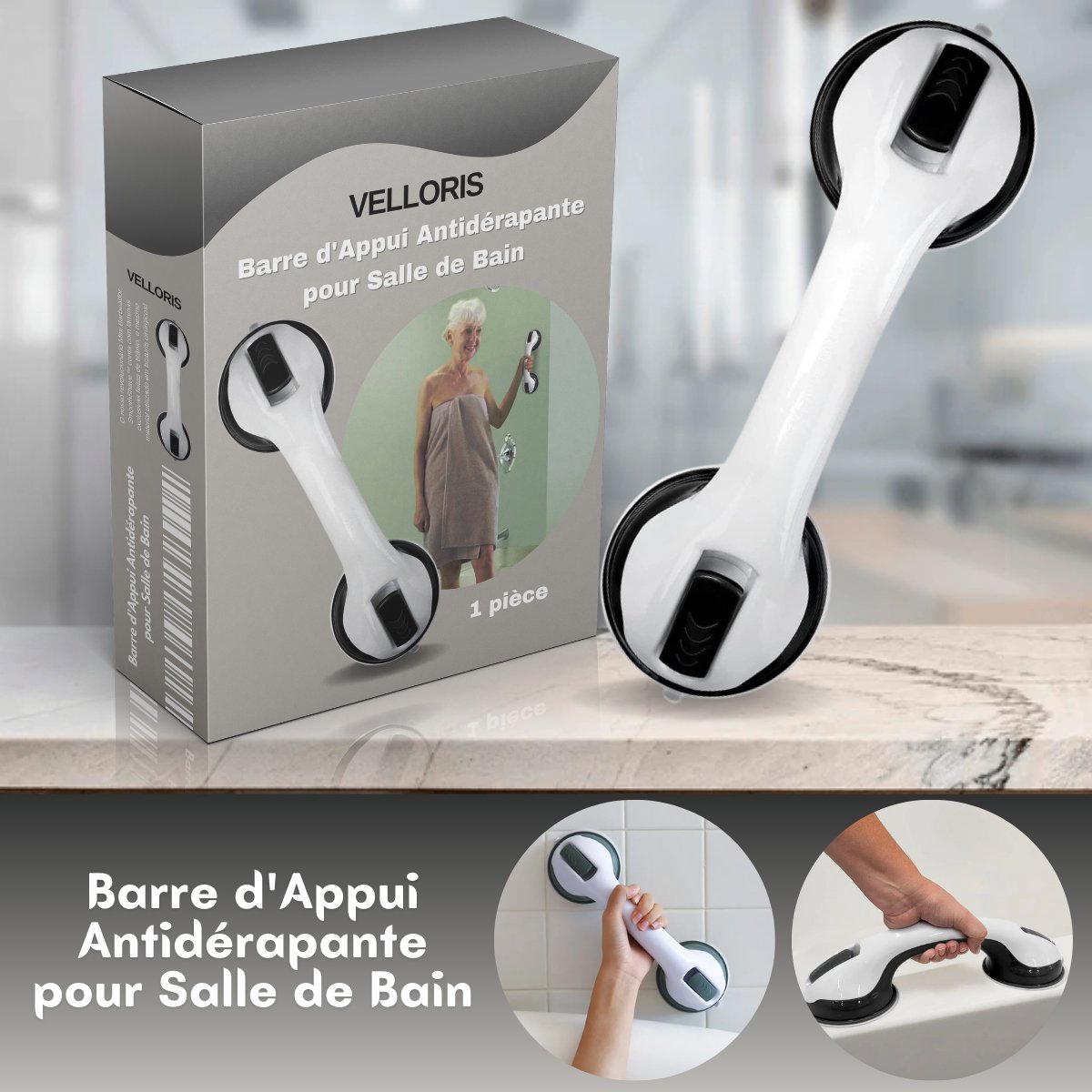 Barre d'Appui Antidérapante pour Salle de Bain - Velloris